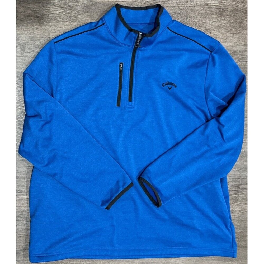 Callaway Men's Blue 2XL XXL Mock Neck Quarter Zip Fleece Long Sleeve Pullover